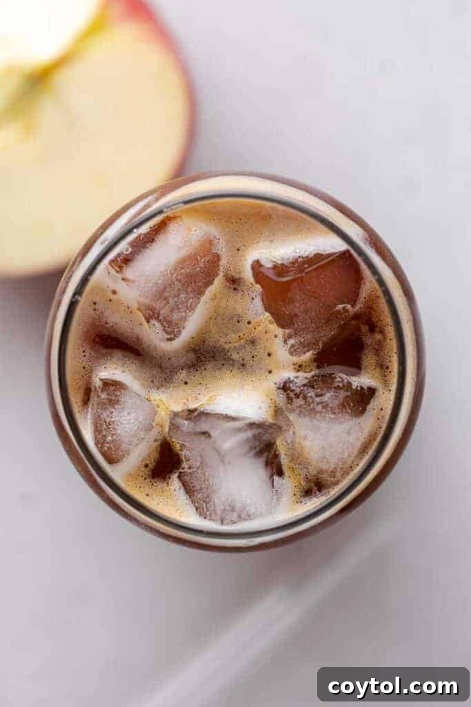 Starbucks Apple Crisp Macchiato Golden Warmth or Chilled Delight 18 Overhead shot of apple macchiato