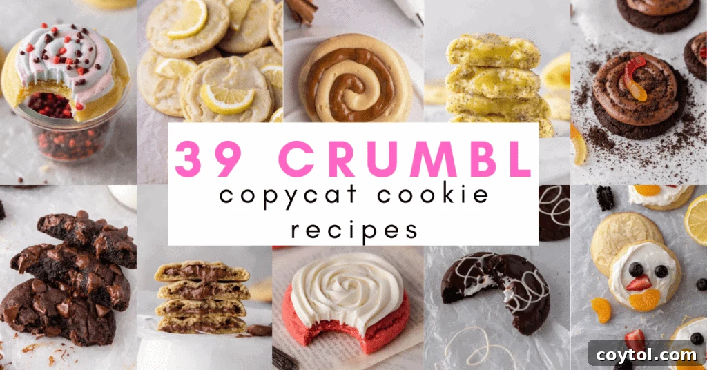 A vibrant selection of Crumbl-style copycat cookies, showcasing a variety of textures and toppings, appealing to cookie enthusiasts looking for homemade versions.