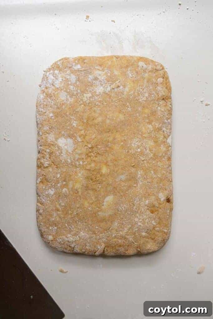 Pumpkin scone dough on a floured surface