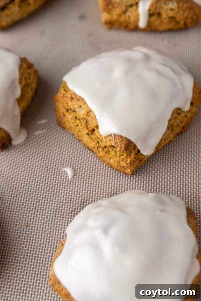 Pumpkin scones with orange spiced drizzle
