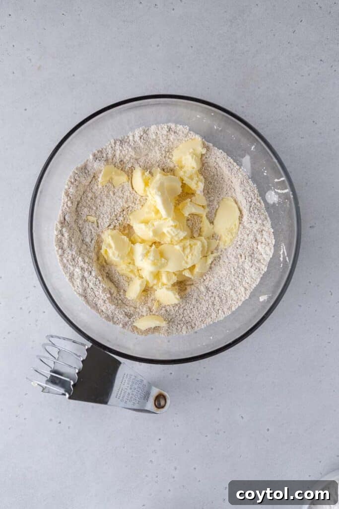 Flour and butter in a bowl before mixing