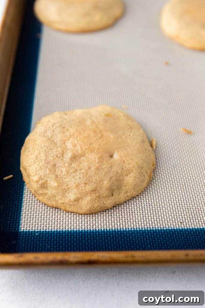 A freshly baked banana bread cookie cooling on a wire rack.