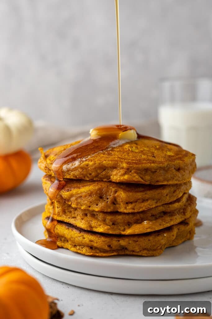 Fluffy pumpkin pancake stack 