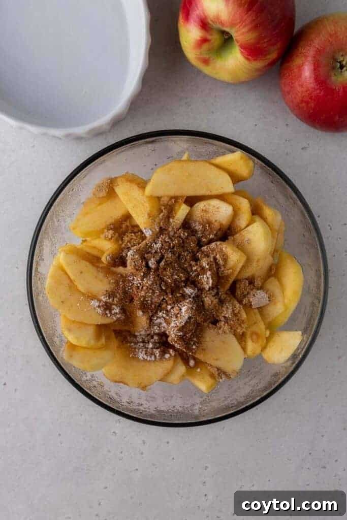 Sliced apples mixed with spices and sugar