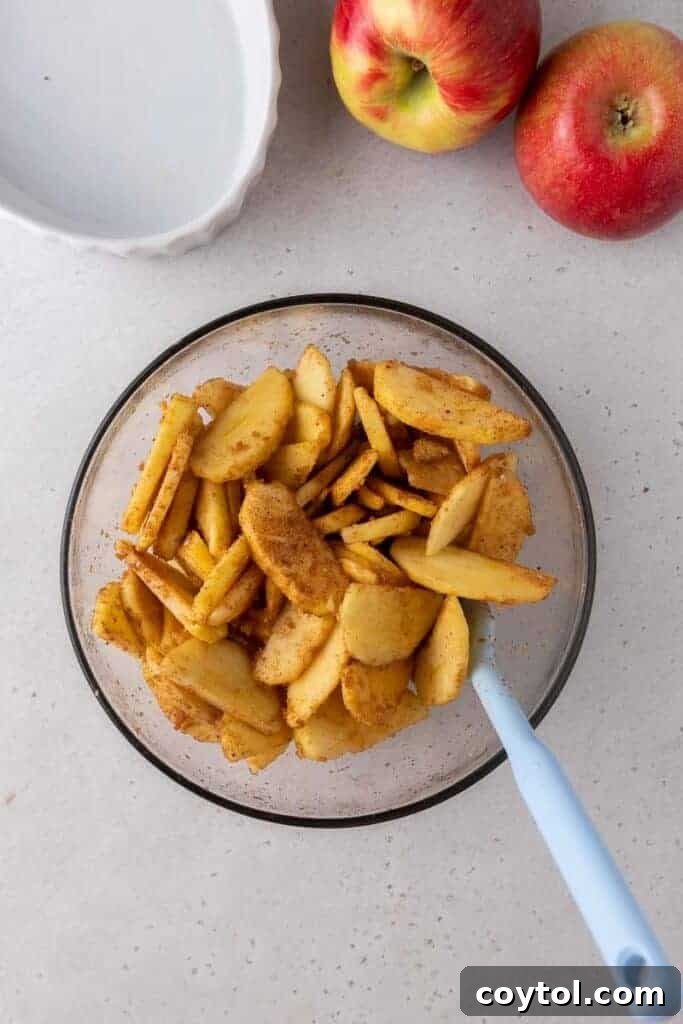 Spiced apple slices ready for baking