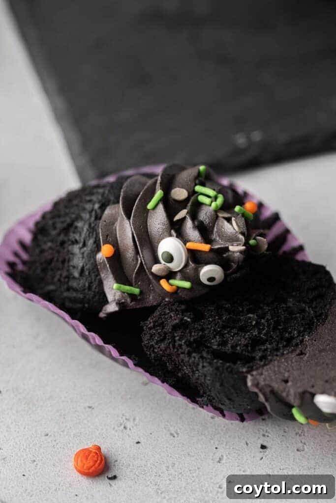 Spooky Black Velvet Monster Cupcakes 9 Freshly baked black velvet cupcakes cooling
