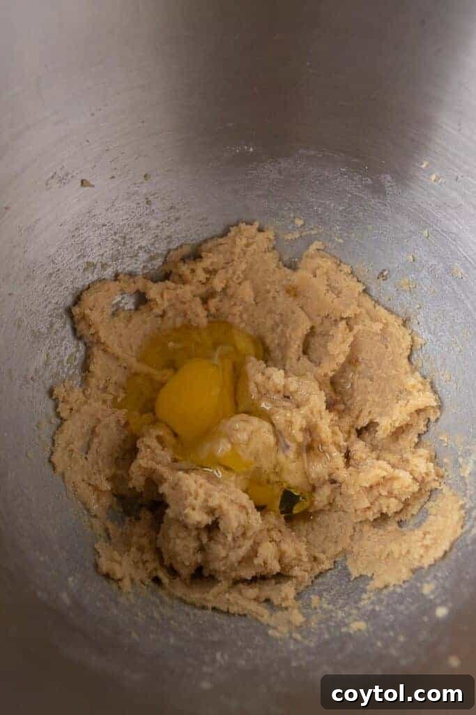 Creamed butter and sugar in a mixing bowl