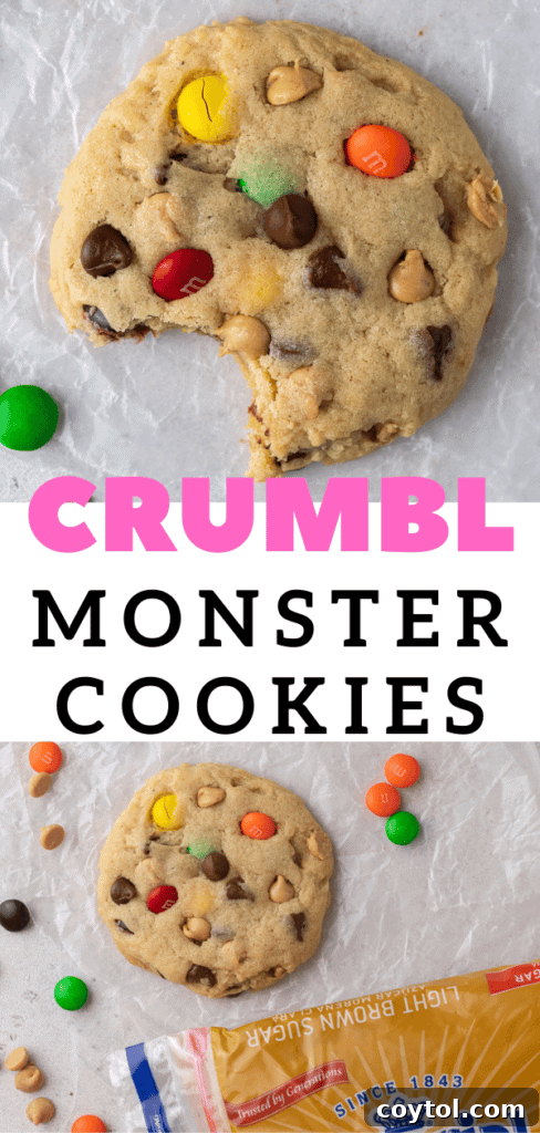 Vibrant Crumbl Monster Cookies, perfect for pinning to your dessert or cookie recipe boards on Pinterest.