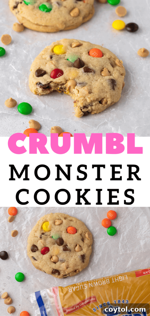 A trio of delicious Crumbl Monster Cookies, beautifully arranged for a tempting Pinterest pin.