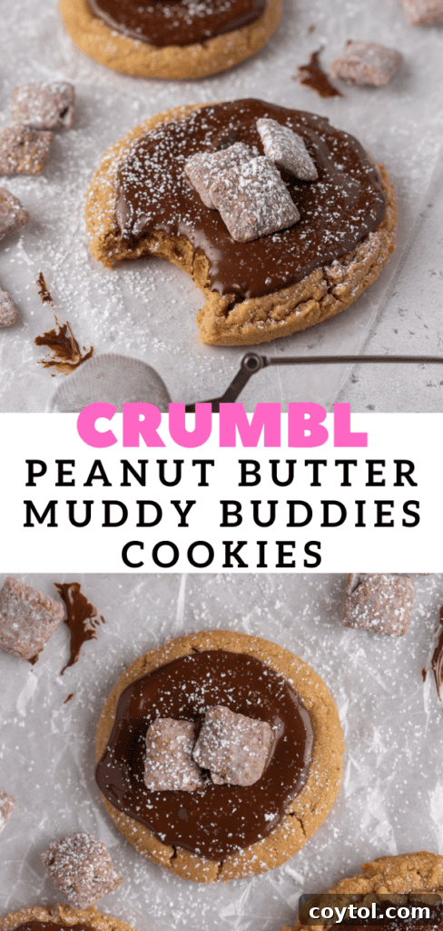 A beautifully decorated Crumbl Muddy Buddies cookie, perfect for Pinterest