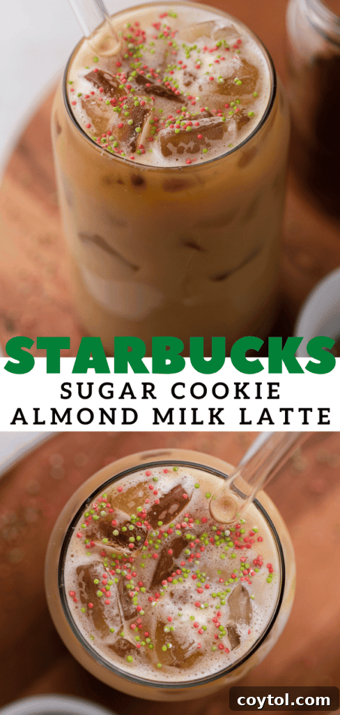 Homemade Starbucks Sugar Cookie Latte with Almond Milk 10 A vibrant collage featuring three distinct Starbucks seasonal drinks, capturing the essence of holiday flavors.
