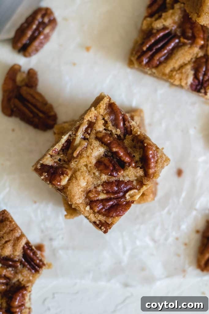 35 Irresistible Thanksgiving Desserts 17 Brown Butter Candied Pecan Blondies over head shot