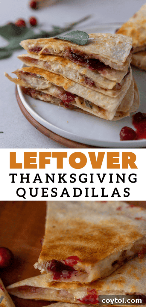 Thanksgiving leftover turkey quesadillas, a vertical image perfect for Pinterest