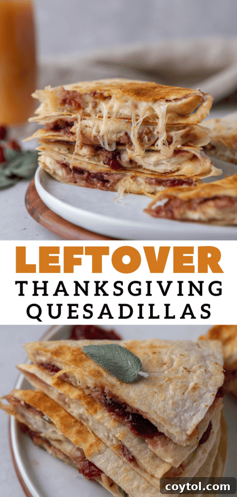 Thanksgiving leftover turkey quesadillas, another vertical image for pinning