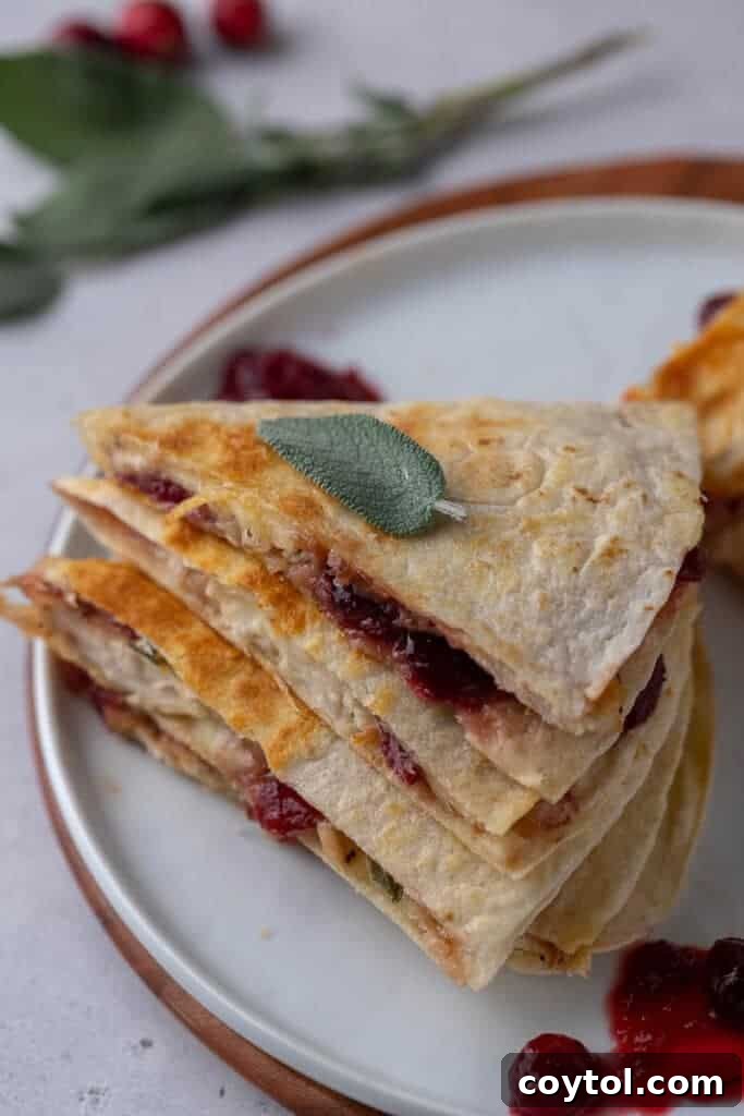 Turkey quesadillas, freshly cooked and sliced, ready to be served