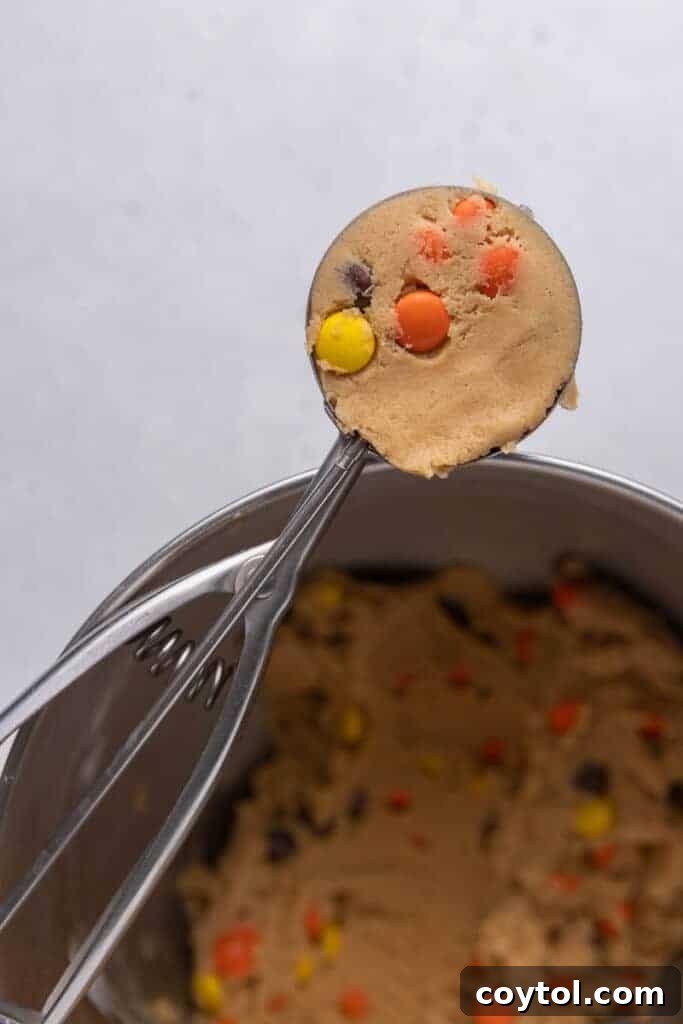 Cookie dough in a cookie scooper
