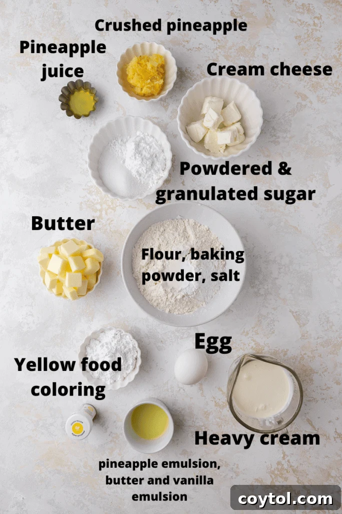 Essential ingredients for homemade Crumbl pineapple cookies