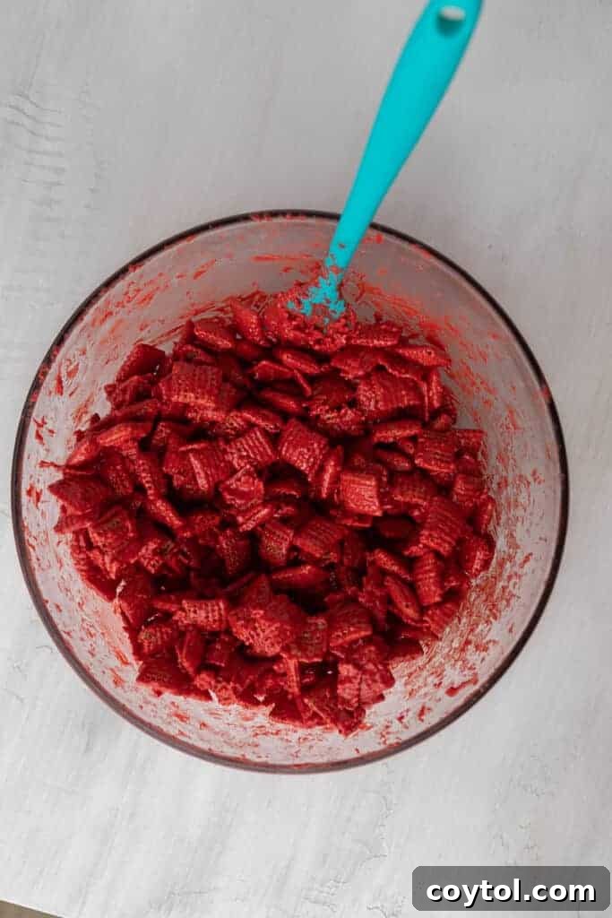Candy melts coated Chex cereal