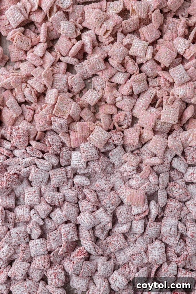 Valentine's day Muddy buddies on baking sheet