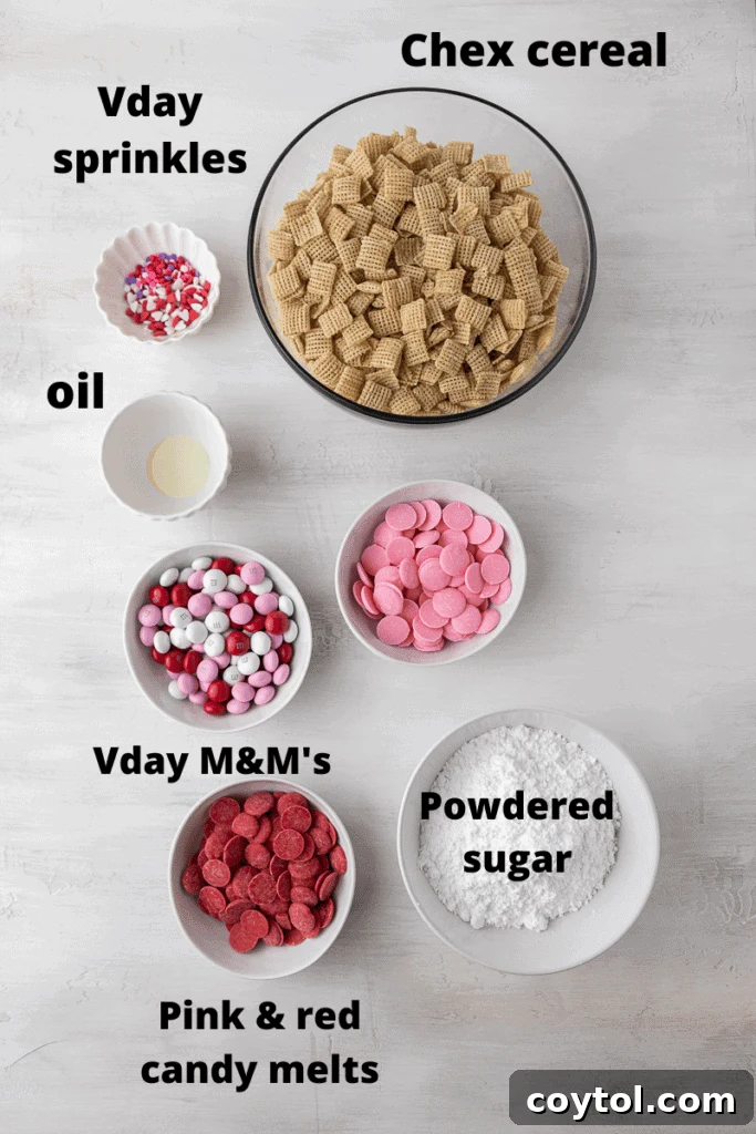Valentine's day muddy buddies ingredients