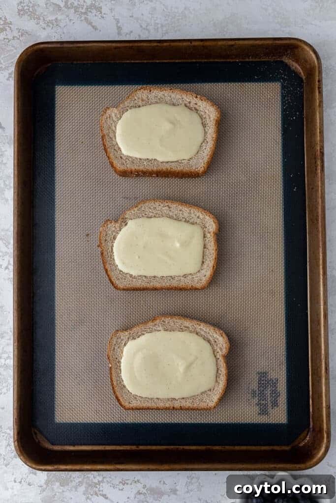 Custard toast on baking sheet