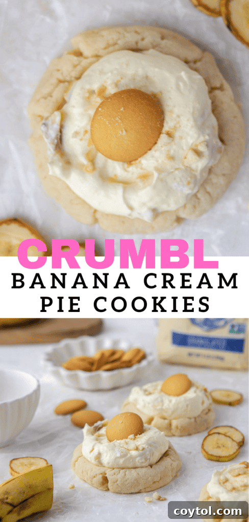 Crumbl's Sublime Chilled Banana Cream Pie Cookies 15 Crumbl banana cream pie cookie pin image 1