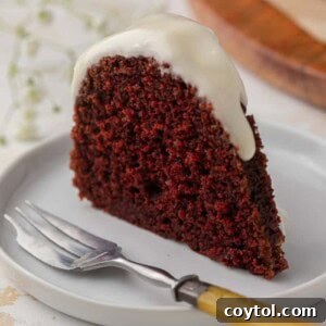 Slice of red velvet bundt cake