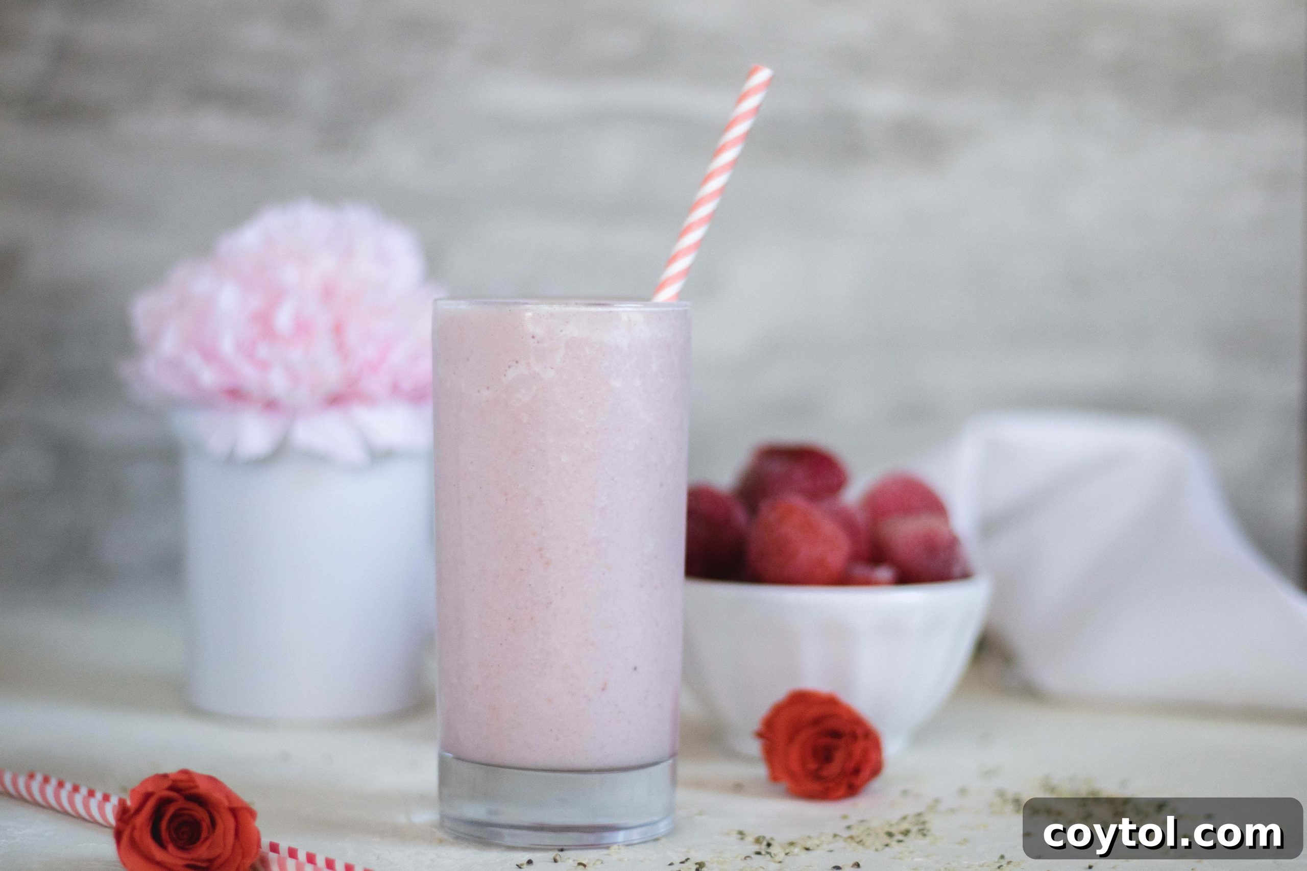 Valentine's day healthy smoothie with strawberry and raspberry
