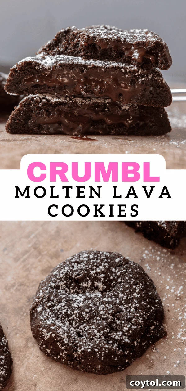 Crumbl molten lava cookies dusted with powdered sugar