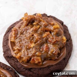 Crumbl German Chocolate Cake Cookies - A beautifully presented finished cookie.