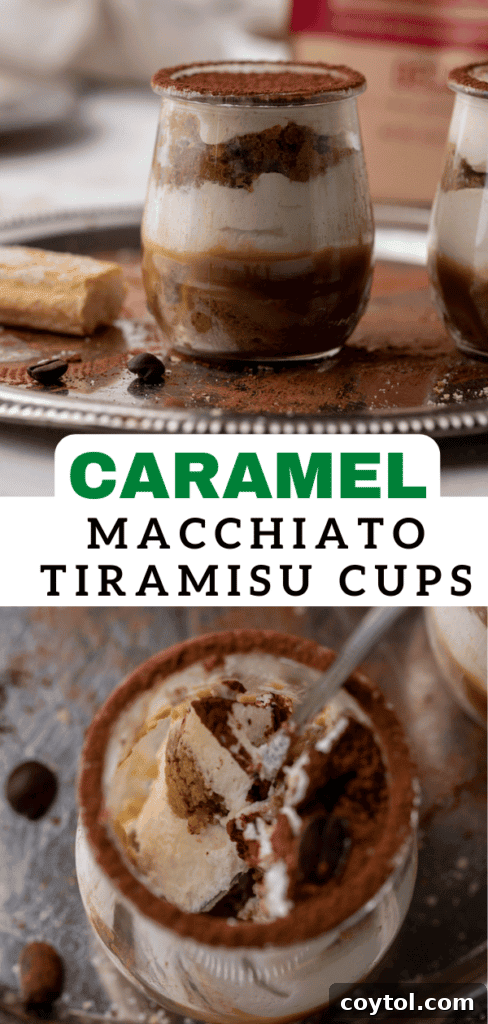 Lazy Caramel Macchiato Tiramisu Cups 16 Pin this Caramel Tiramisu Cups recipe for future baking inspiration