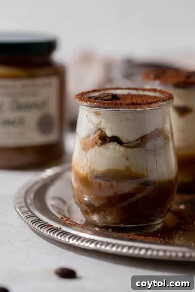 Lazy Caramel Macchiato Tiramisu Cups 9 Partially layered caramel tiramisu cups showing multiple layers