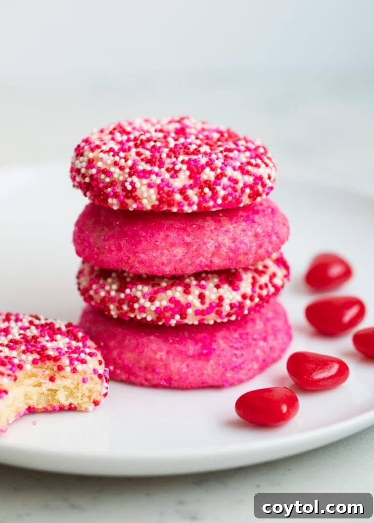 18 Irresistible Valentine's Day Cookie Ideas 13 Simple and delicious pink sugar cookies adorned with festive sprinkles, ideal for an easy Valentine's Day baking project.
