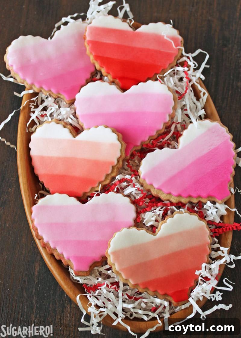18 Irresistible Valentine's Day Cookie Ideas 14 Heart-shaped brown butter cookies with an elegant ombre frosting, a sophisticated Valentine's Day treat.
