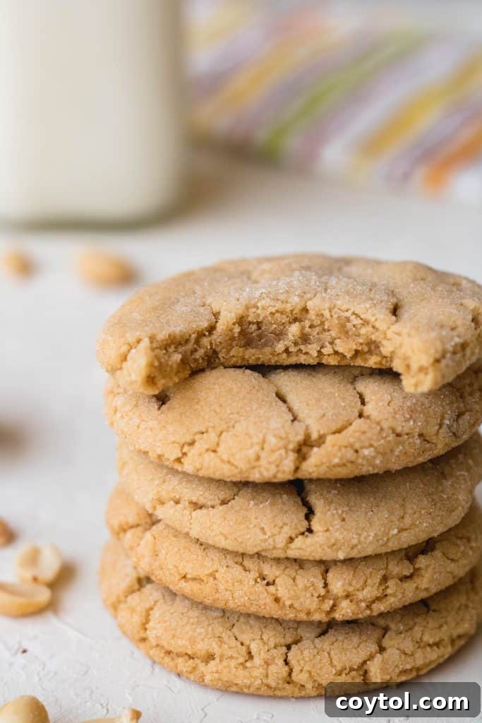 18 Irresistible Valentine's Day Cookie Ideas 19 A beautiful stack of soft and chewy peanut butter cookies, golden brown and inviting.