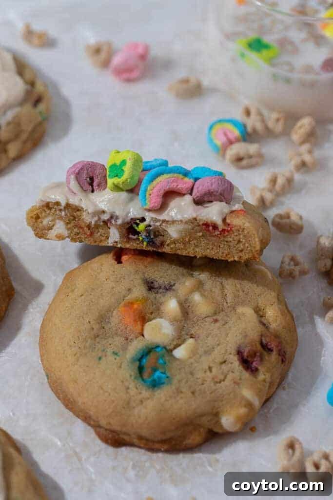 Lucky charms cookie cut in half