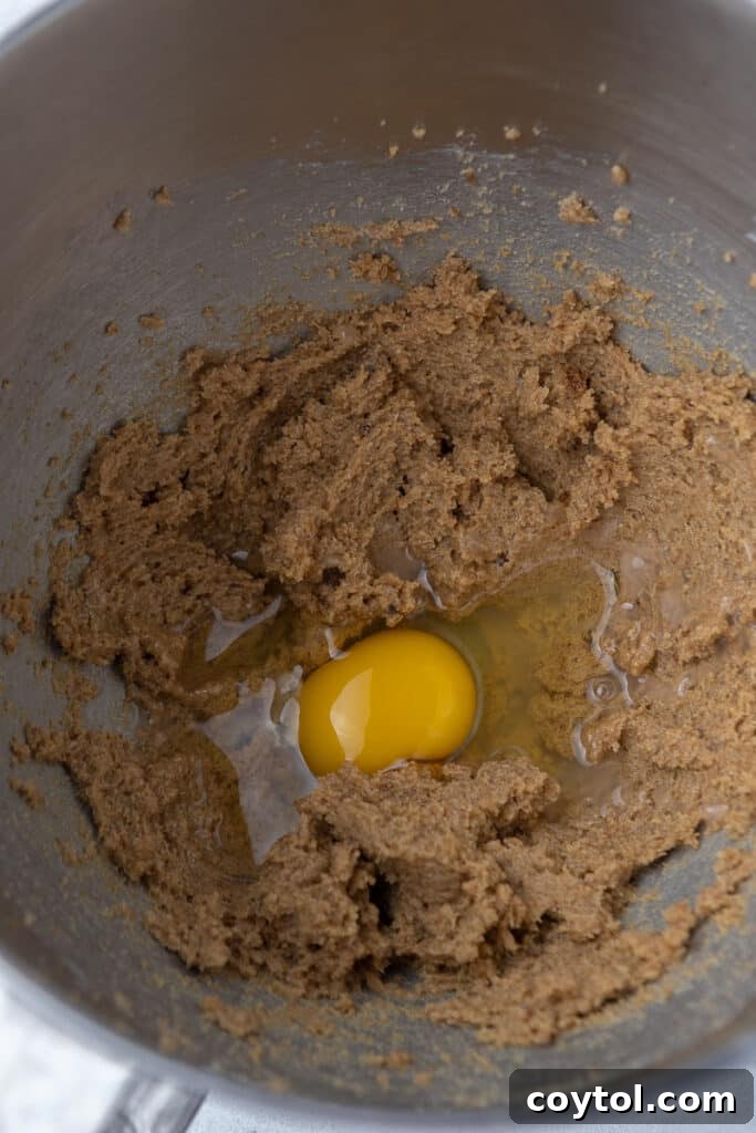Creamed butter and eggs in a mixing bowl