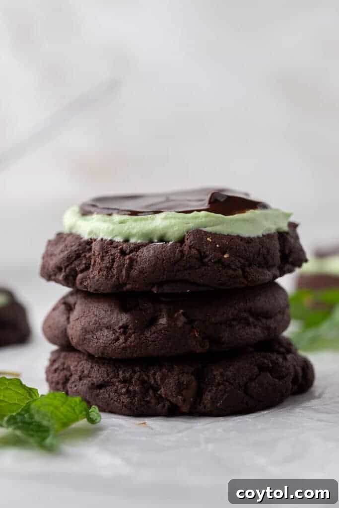 Stack of Crumbl mint brownie cookie recipe