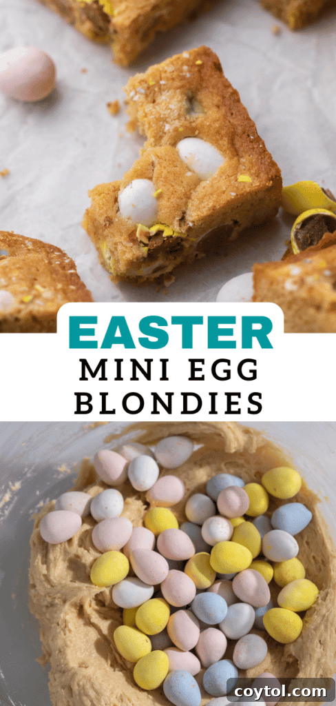 Pin image: Festive Cadbury Mini Egg Blondies squares arranged beautifully