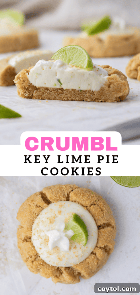 Crumbl Key Lime Pie Cookies on a cooling rack