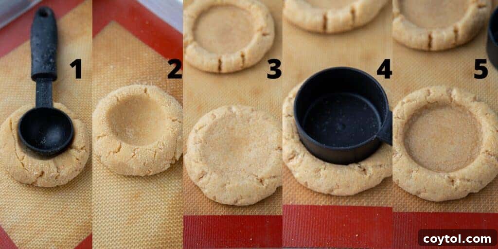 Step-by-step image of cookie dough formation and indentation
