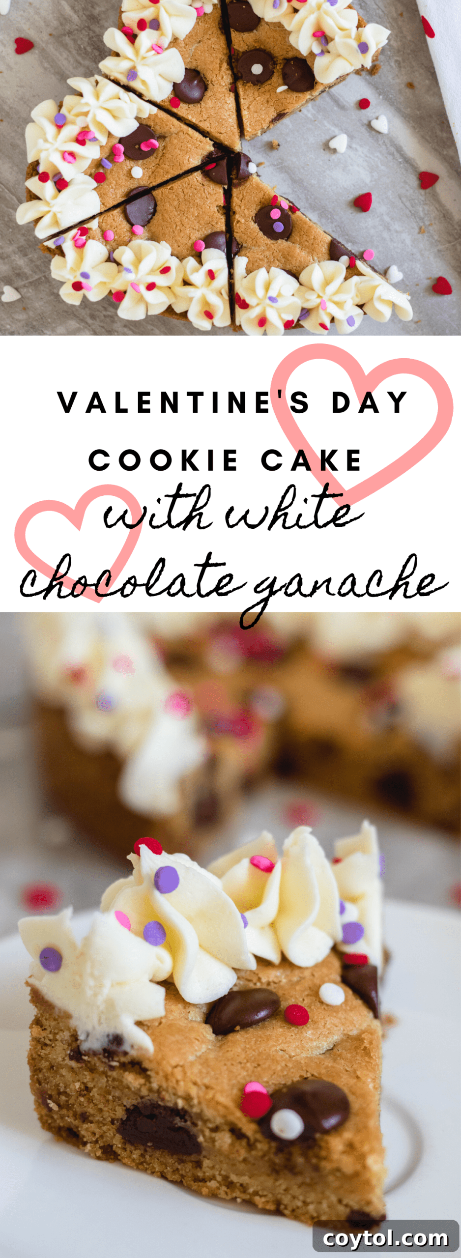 Long Pinterest graphic for Heart Valentine's Day Cookie Cake recipe