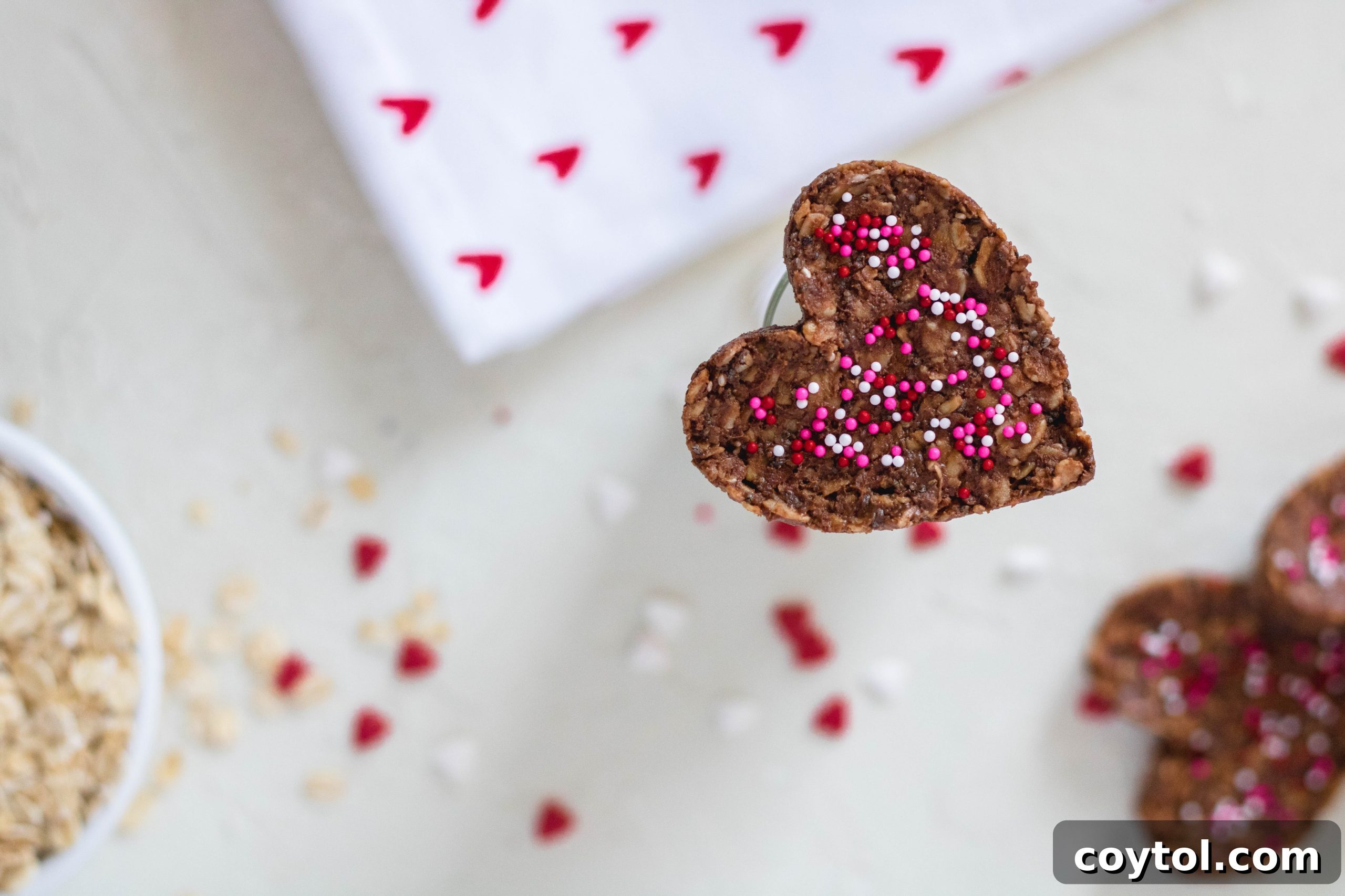 Heart-Healthy No-Bake Valentine's Delights 6 Healthy No Bake Cookies on top of a milk glass