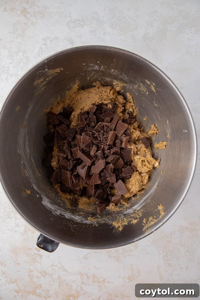 The Ultimate Homemade Chick-fil-A Cookie Clone 6 Cookie dough with chocolate chunks in mixing bowl