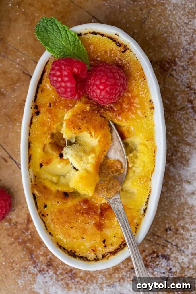 Effortless Indulgence: 3-Ingredient Creme Brulee & Ice Cream 11 A close-up of a creamy 3-ingredient creme brulee, emphasizing its smooth custard and perfect crust