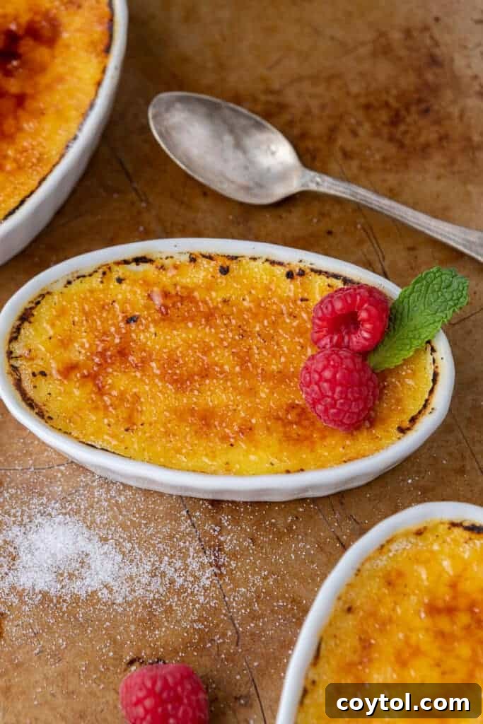 Effortless Indulgence: 3-Ingredient Creme Brulee & Ice Cream 14 Close-up of an easy creme brulee recipe, showing the smooth custard beneath a cracked sugar crust