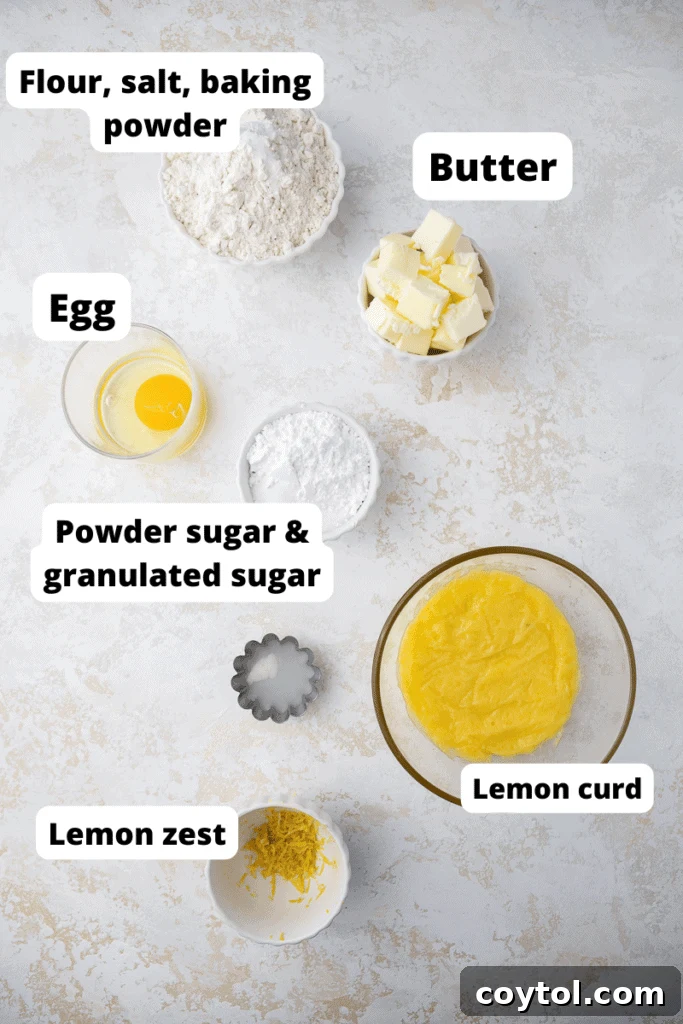 Zesty Chilled Lemon Bar Cookies 4 Ingredients for lemon bar cookies laid out