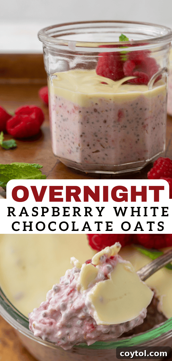 Overnight raspberry oats in a visually appealing pink and white style, perfect for Pinterest.