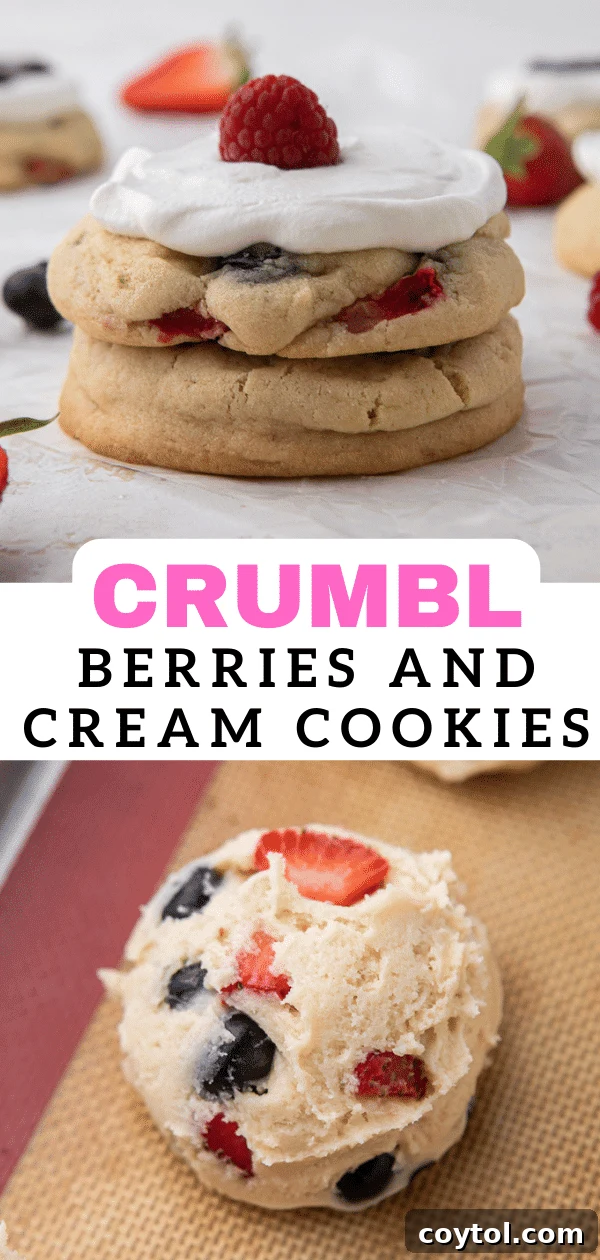 Pinterest-optimized image of Crumbl Berries and Cream Cookies, showcasing their beauty for pinning.