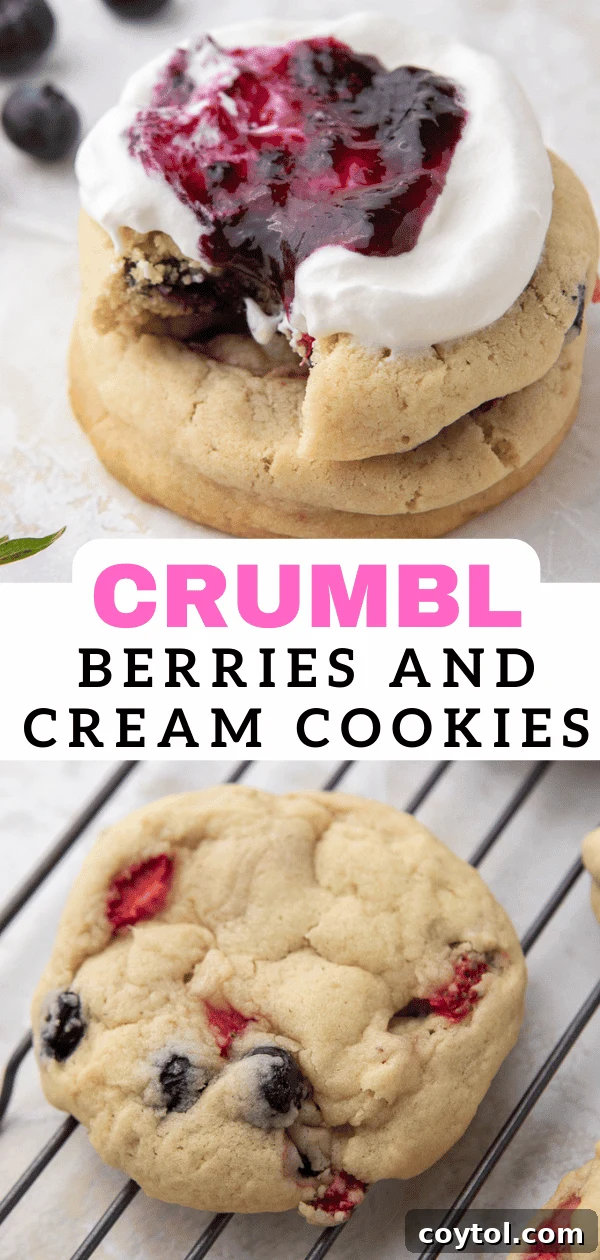 A third captivating image of Crumbl Berries and Cream Cookies, designed to be pinned and shared on social media.